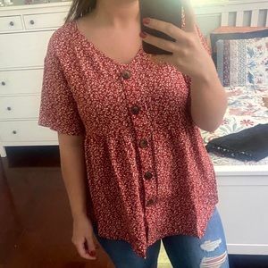 Floral button down babydoll top - L